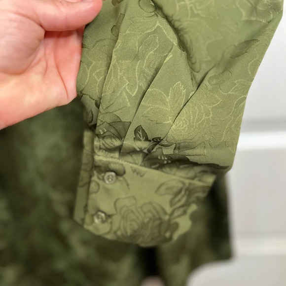 WAYF Women's Olive Green Floral Ex Boyfriend Shirt Button-Up Long Sleeve Size M - Picture 9 of 14